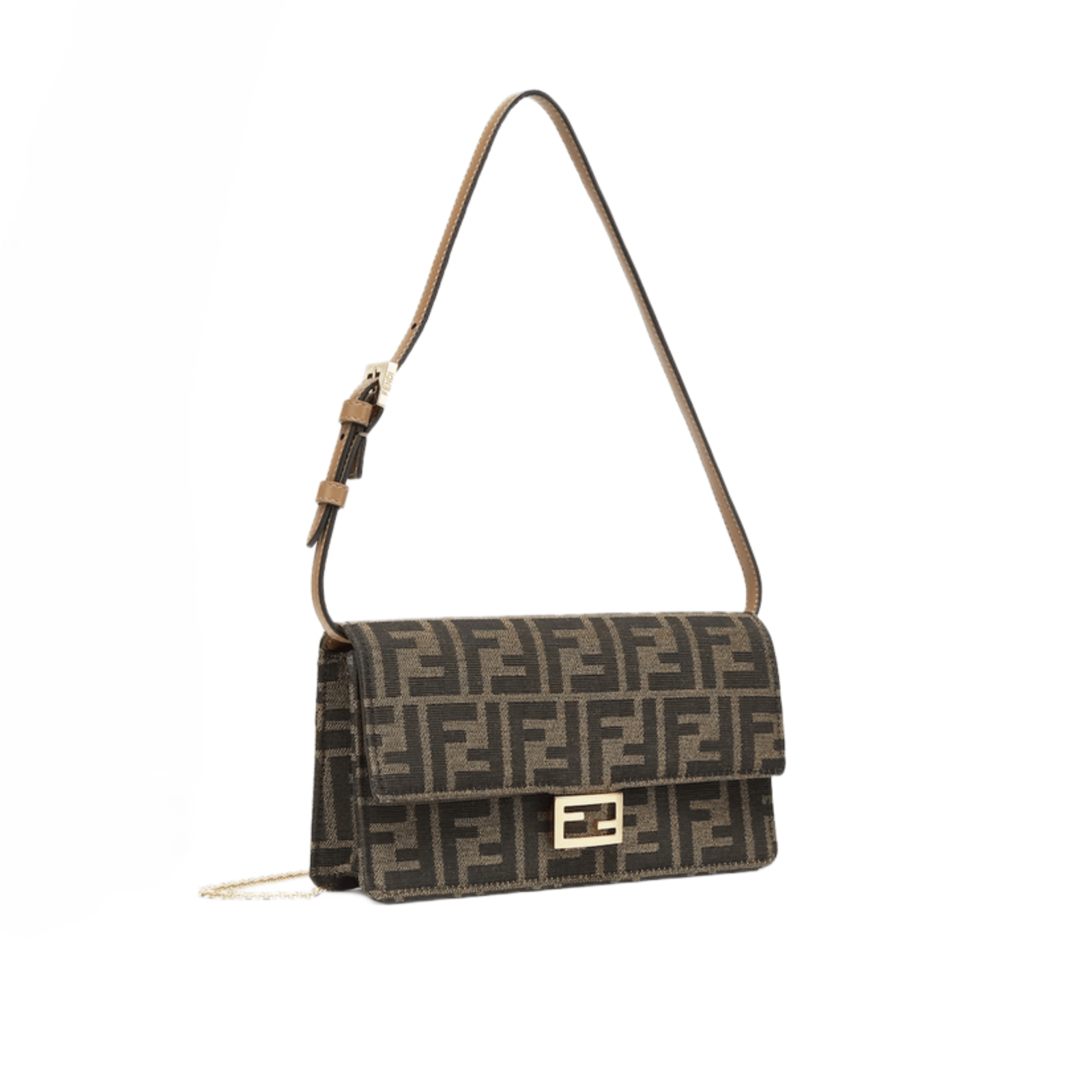 PORTAFOGLIO A CATENA BAGUETTE IN TESSUTO FF MARRONE